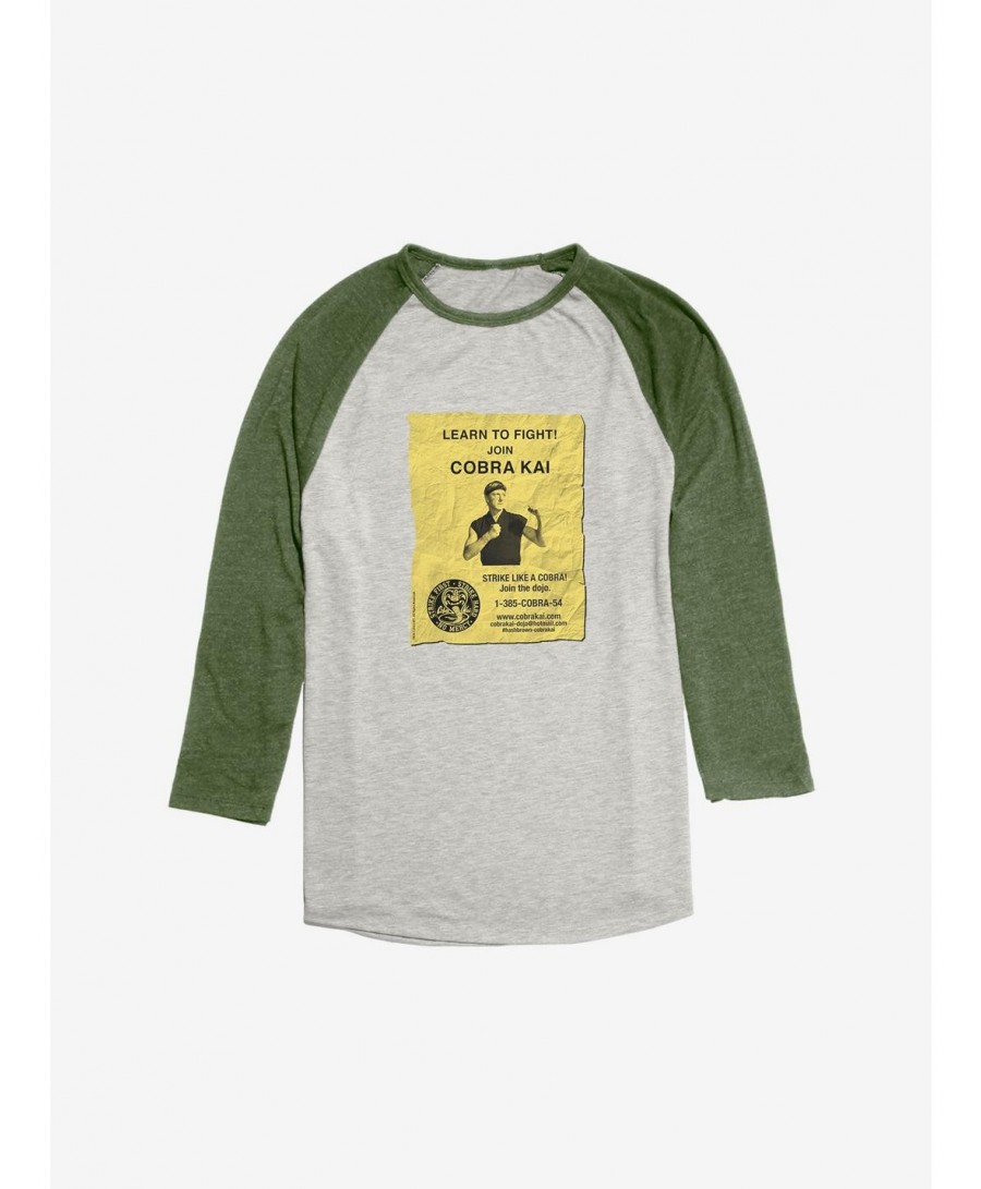 Hot Sale Cobra Kai Dojo Flyer Raglan $10.64 Raglans